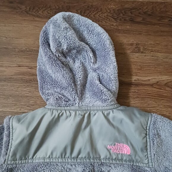 The North Face Jacket Coat Sz 5 Fleece Hood Gray Pink Denali Zip Toddler Girls - Picture 4 of 9